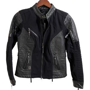 Harley-Davidson Black Gray Canvas Leather Brookside Riding Jacket Vent Zip Small